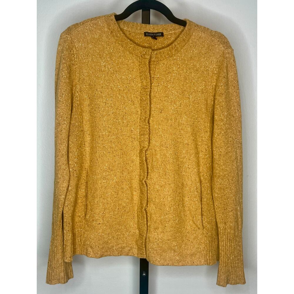 Eileen Fisher Wool Angora Snap Cardigan Sweater Jacket Mustard Small